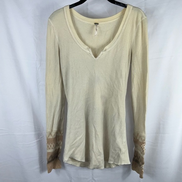 Free People Sweater Kyoto Cuff Thermal Mushroom Waffle Knit Long Sleeve V-Neck - Picture 4 of 12
